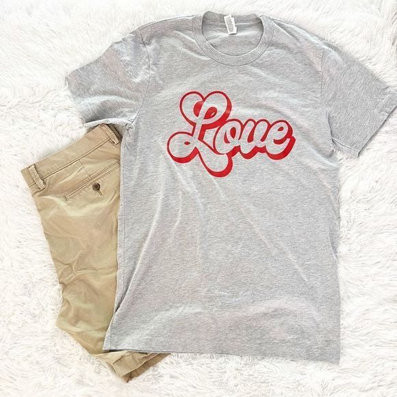 Retro Love Grey Tee Unisex, Sz M - Picture 1 of 5